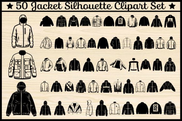 50 Jacket Silhouette Clipart Vector Set: A Designer's Toolkit