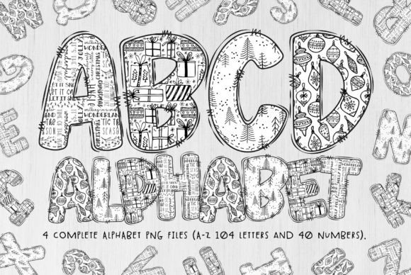 Black & White Christmas Alphabet Letters for Design Projects