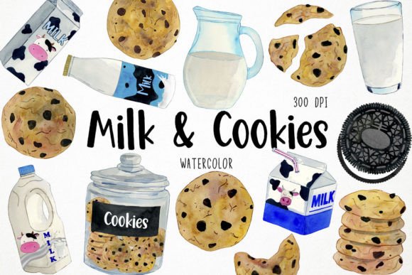 Charming Watercolor Milk and Cookies Clipart for Creative Projects