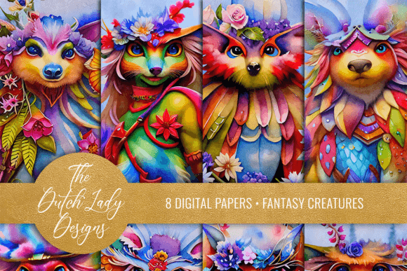 Colorful Fantasy Creatures Backgrounds: A Digital Designer's Asset