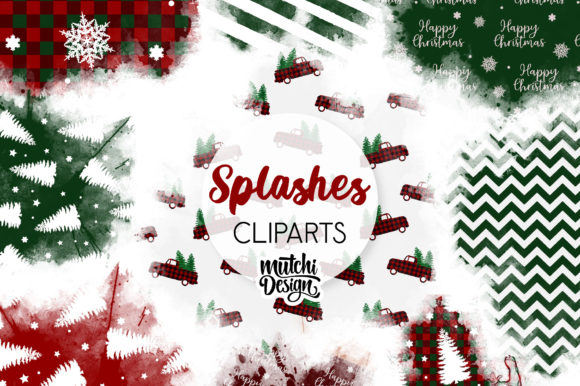 Green Christmas Watercolor Wash Splashes: Festive Design Assets