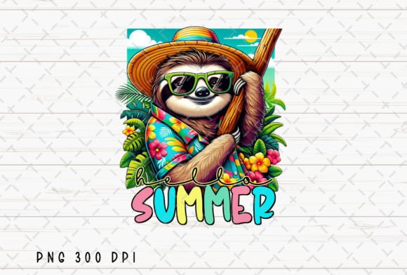 Sloth Floral Funny Hello Summer Kids PNG