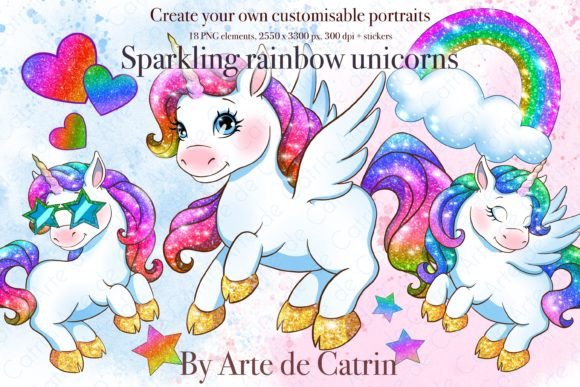 Sparkling Rainbow Unicorns Clipart for Magical Projects