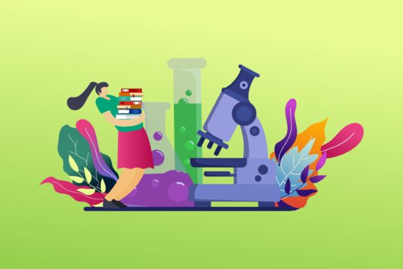 Spotlight on Science: The Flat Illustration Girl with Microscope