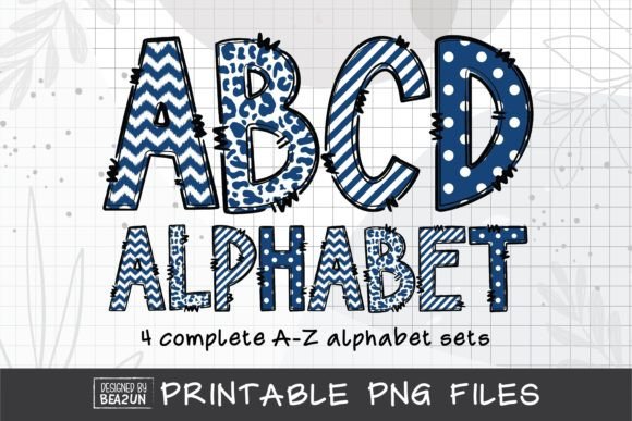 Unleash Your Creativity with Navy Alphabet Doodle Letters PNG