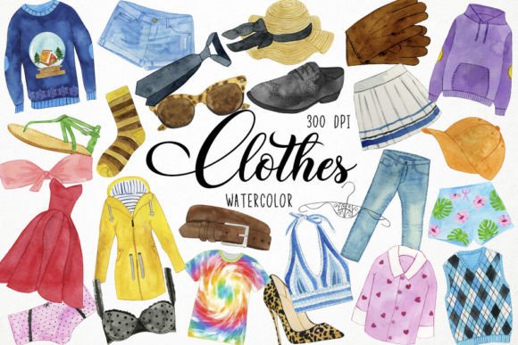Watercolor Clothes Clipart: A Fashion-Forward Design Asset